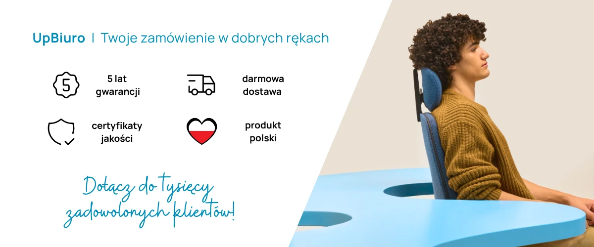 Zalety zakupu fotela Pace 101SFL MAX: pięcioletnia ochrona gwarancyjna, bezpłatny transport, polska produkcja oraz certyfikowana ergonomia potwierdzona atestami.